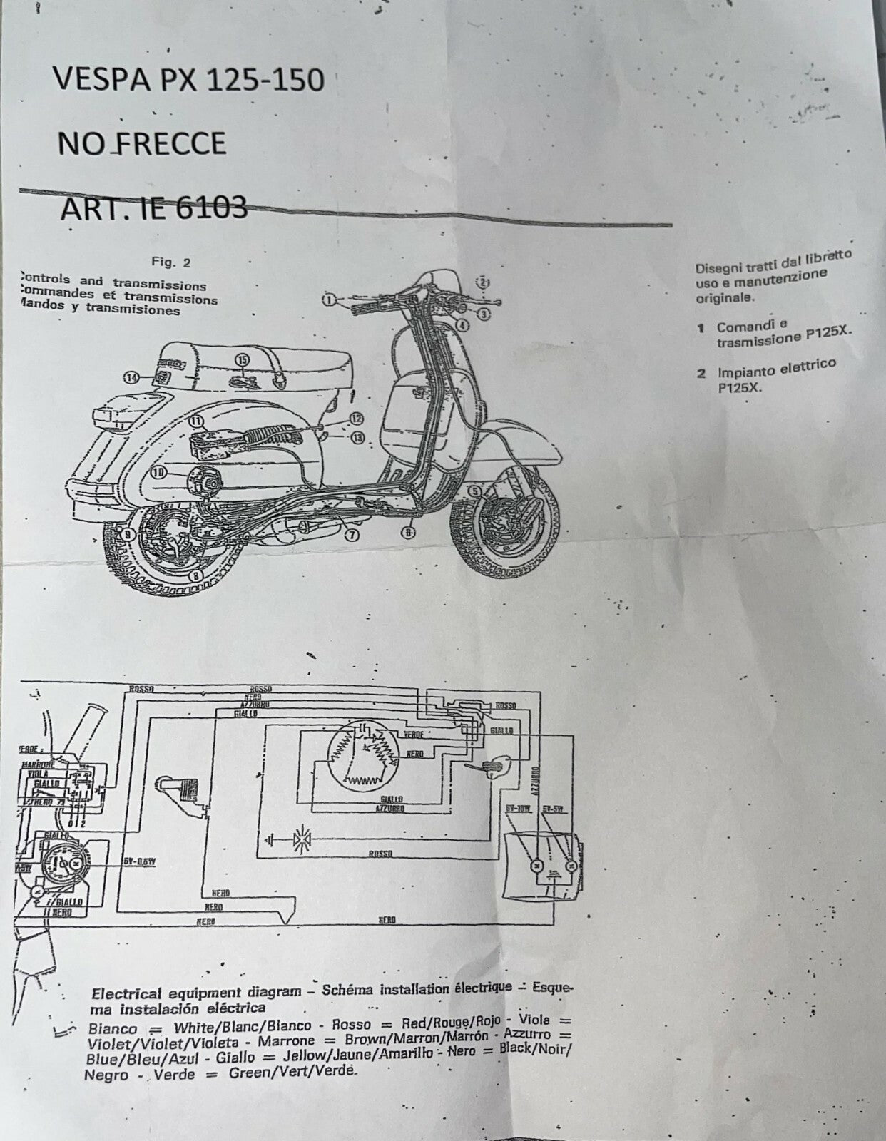 IMPIANTO ELETTRICO CABLAGGIO PER VESPA PX 125 - 150 SENZA FRECCE