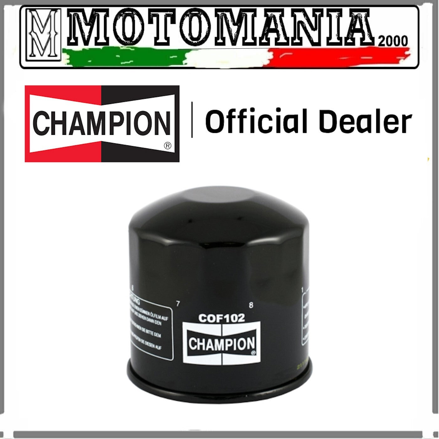 FILTRO OLIO CHAMPION COF102 HONDA (VEDI TUTTE LE COMPATIBILITA' IN DESCRIZIONE)