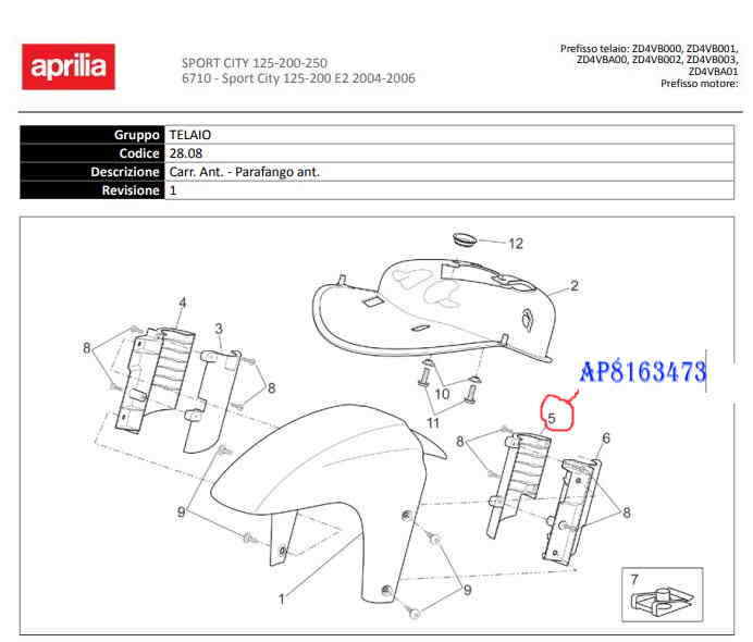 AP8163473 INTERNAL FORK COVER SX APRILIA SPORT CITY 125 -200- 04-08 AND DERBI