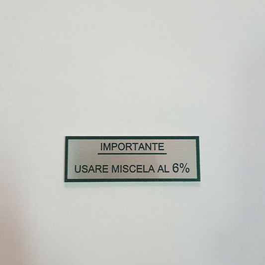 METAL STICKER IMPORTANT PLATE USE 6% GREEN BLEND VESPA GS VS1 *