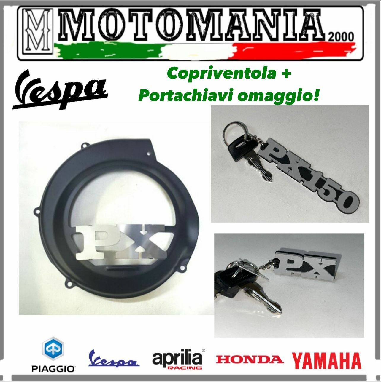 FAN COVER VESPA PX 125 150 200 BLACK WITH STEEL WRITING + FREE