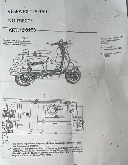 IMPIANTO ELETTRICO CABLAGGIO PER VESPA PX 125 - 150 SENZA FRECCE