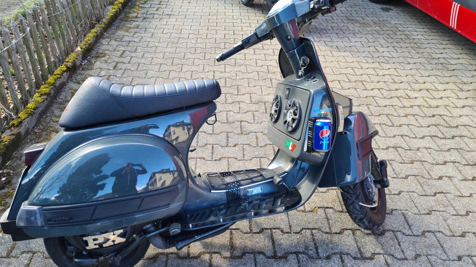 FAN COVER VESPA PX 125 150 200 BLACK WITH STEEL WRITING + FREE