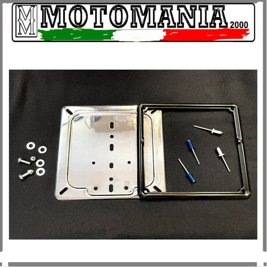 BASE TARGA IN METALLO + CORNICE NERA X TARGA EUROPEA COMPLETO DI RIVETTI E VITI
