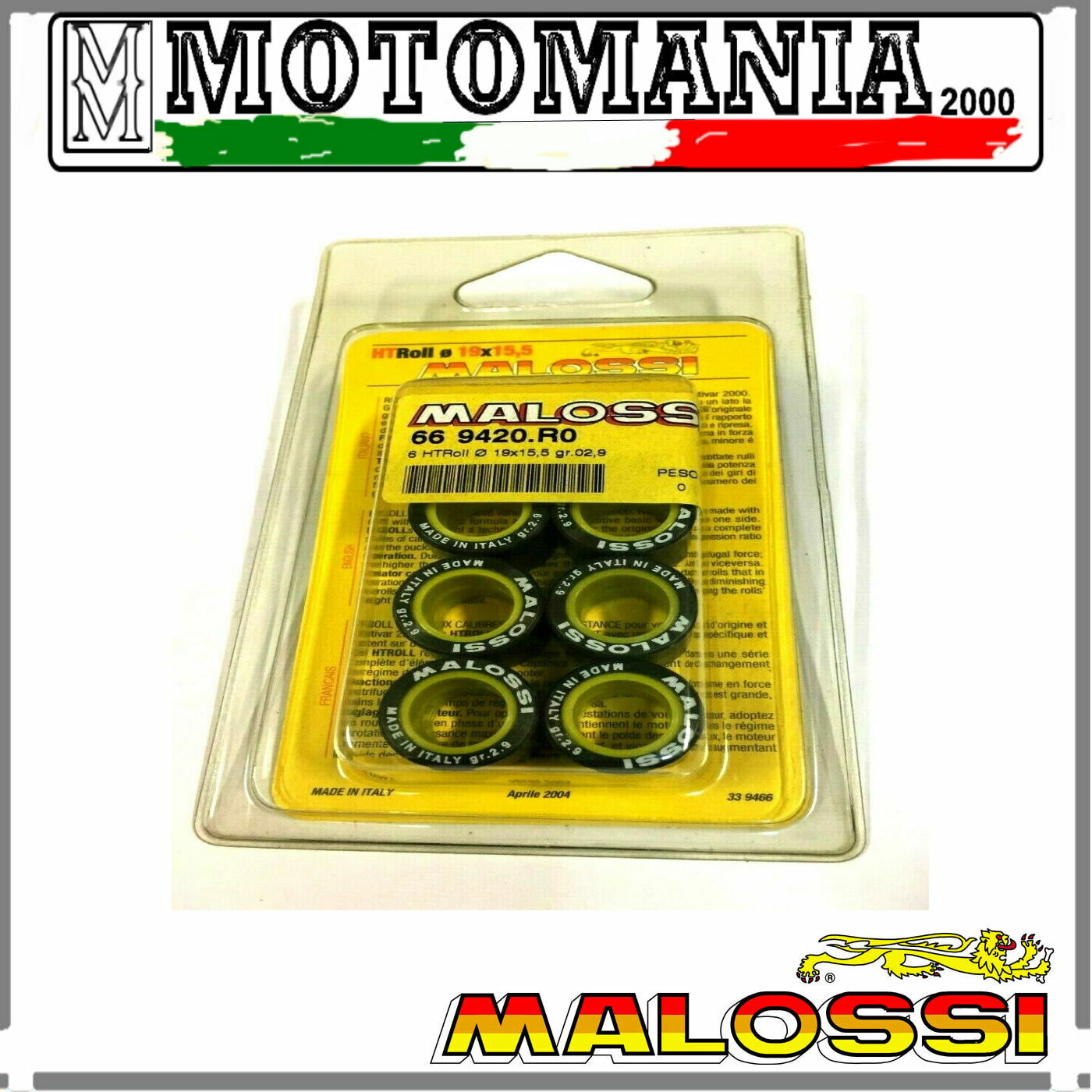 669420R0 KIT 6 RULLI  VARIATORE MISURA 19X15.5 GR. 02,9 MALOSSI