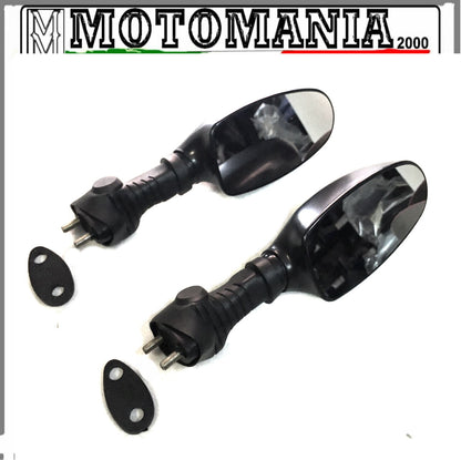PAIR OF BLACK RIGHT AND LEFT MIRRORS COMPLETE WITH FAR GASKETS