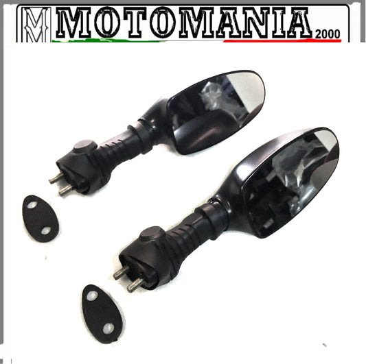 PAIR OF BLACK RIGHT AND LEFT MIRRORS COMPLETE WITH FAR GASKETS