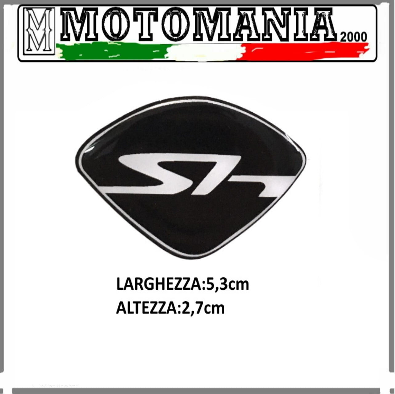 SCUDETTO ADESIVO ANTERIORE RESINATO SH 300 NERO LARGHEZZA:5,3cm ALTEZZA:2,7cm