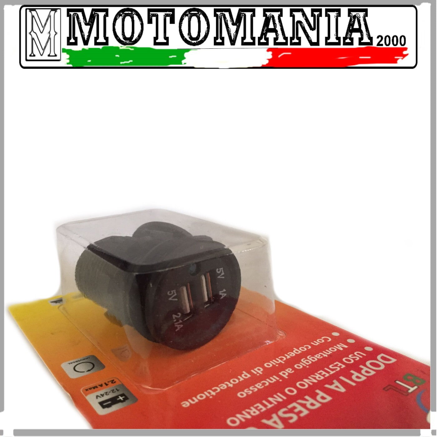 DOUBLE USB SOCKET WITH LIGHT FOR MOTORCYCLE SCOOTER OUTDOOR AND INDOOR USE
