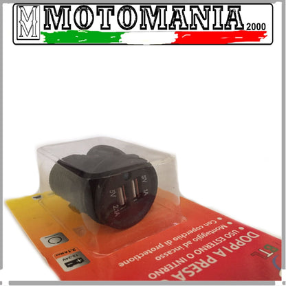 DOUBLE USB SOCKET WITH LIGHT FOR MOTORCYCLE SCOOTER OUTDOOR AND INDOOR USE