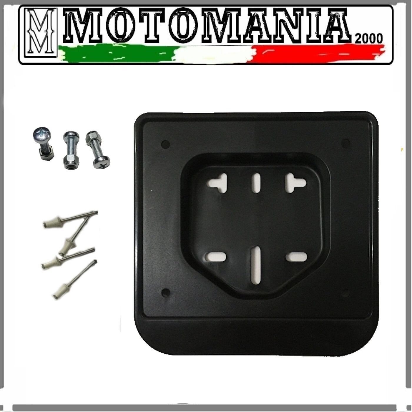 BASE PORTA TARGA  IN PLASTICA NERO PER SCOOTER 50 CC COMPLETA DI VITI E RIVETTI