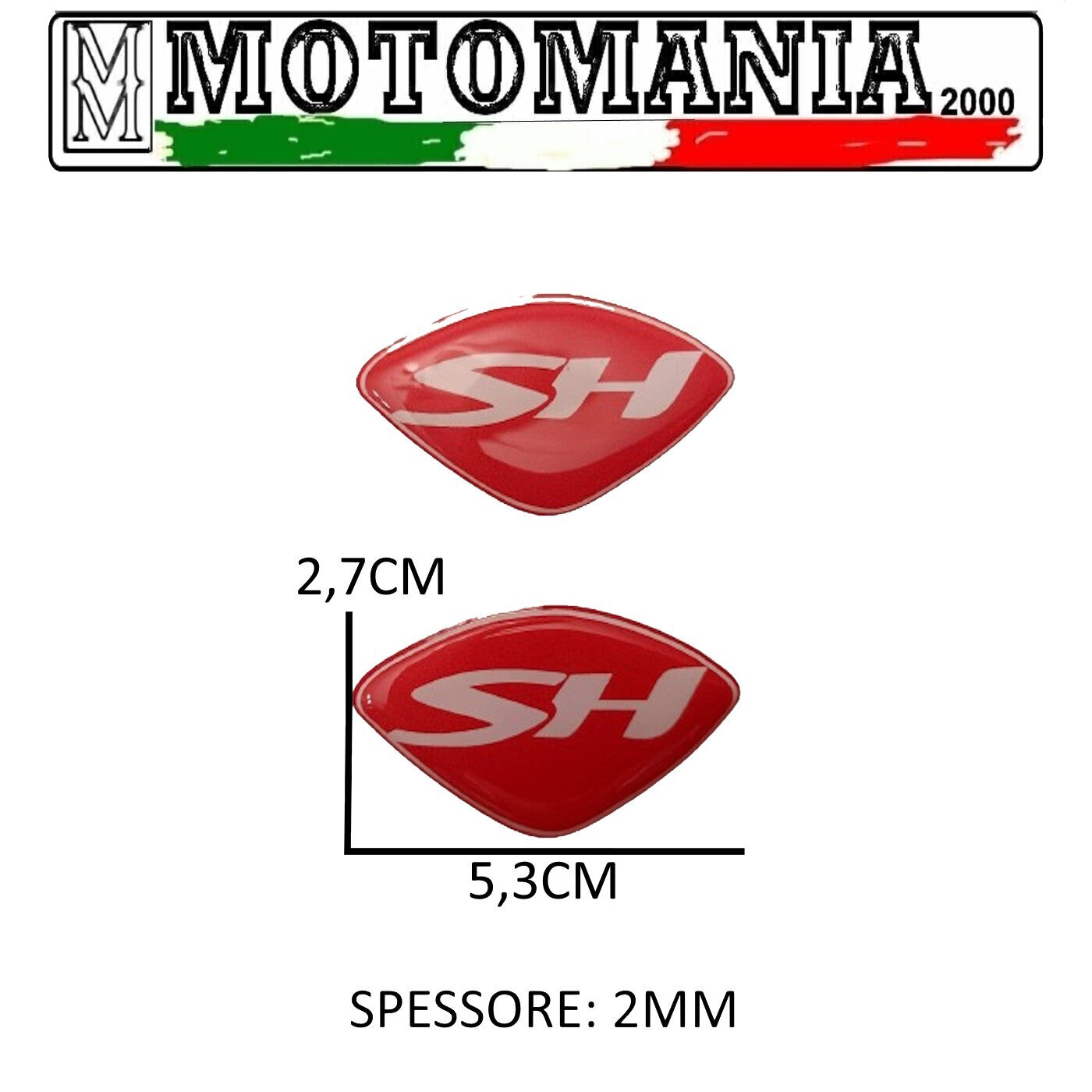 SCUDETTO ADESIVO ANTERIORE RESINATO ROSSO SH - MISURE: 5,3cmX2mmX2,7cm  *