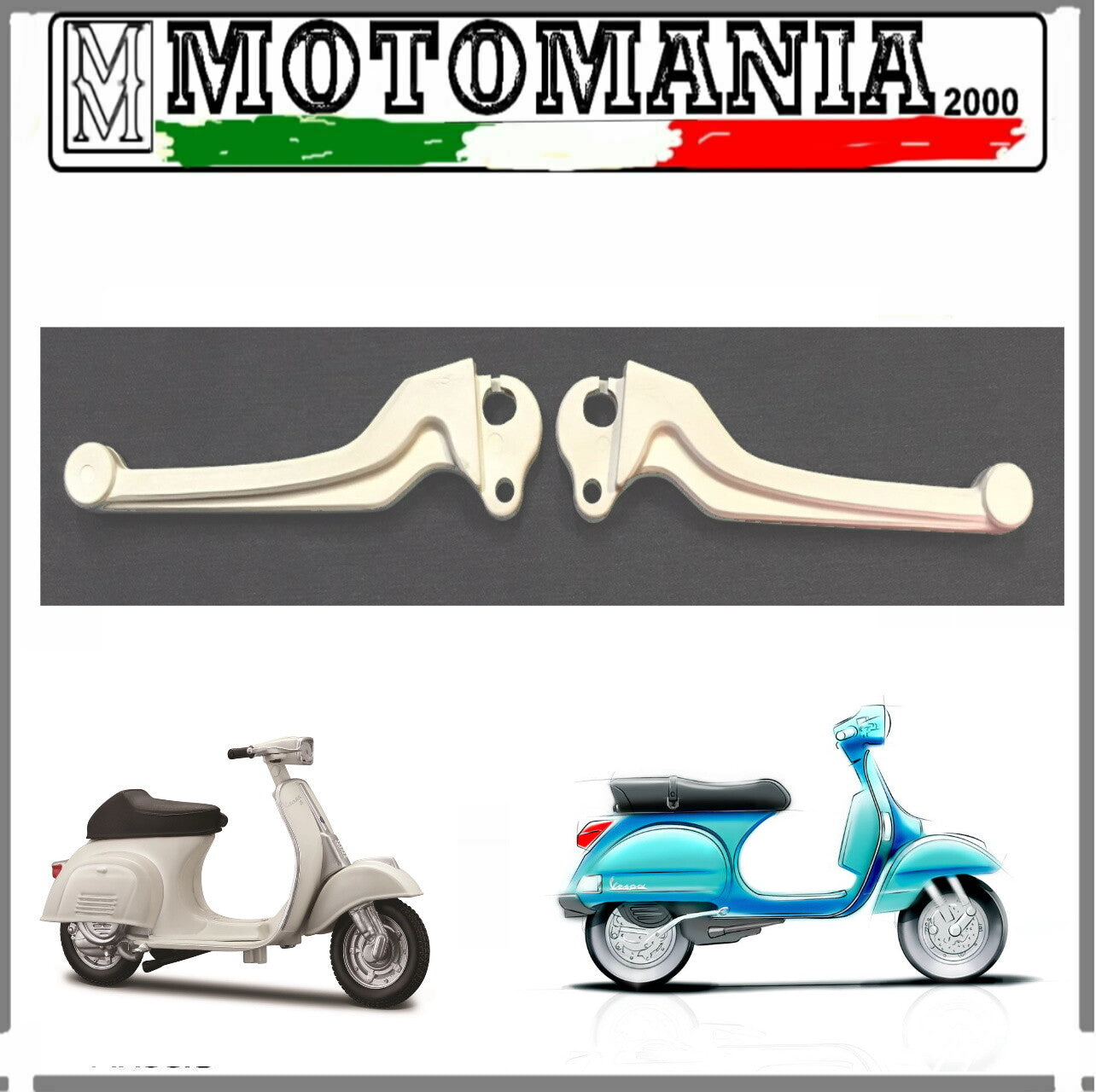 PAIR OF WHITE LEVERS IN PLATIS.VESPA 50 SPECIAL-ET3-PK 50 SPRING-PX 125 TO 200*