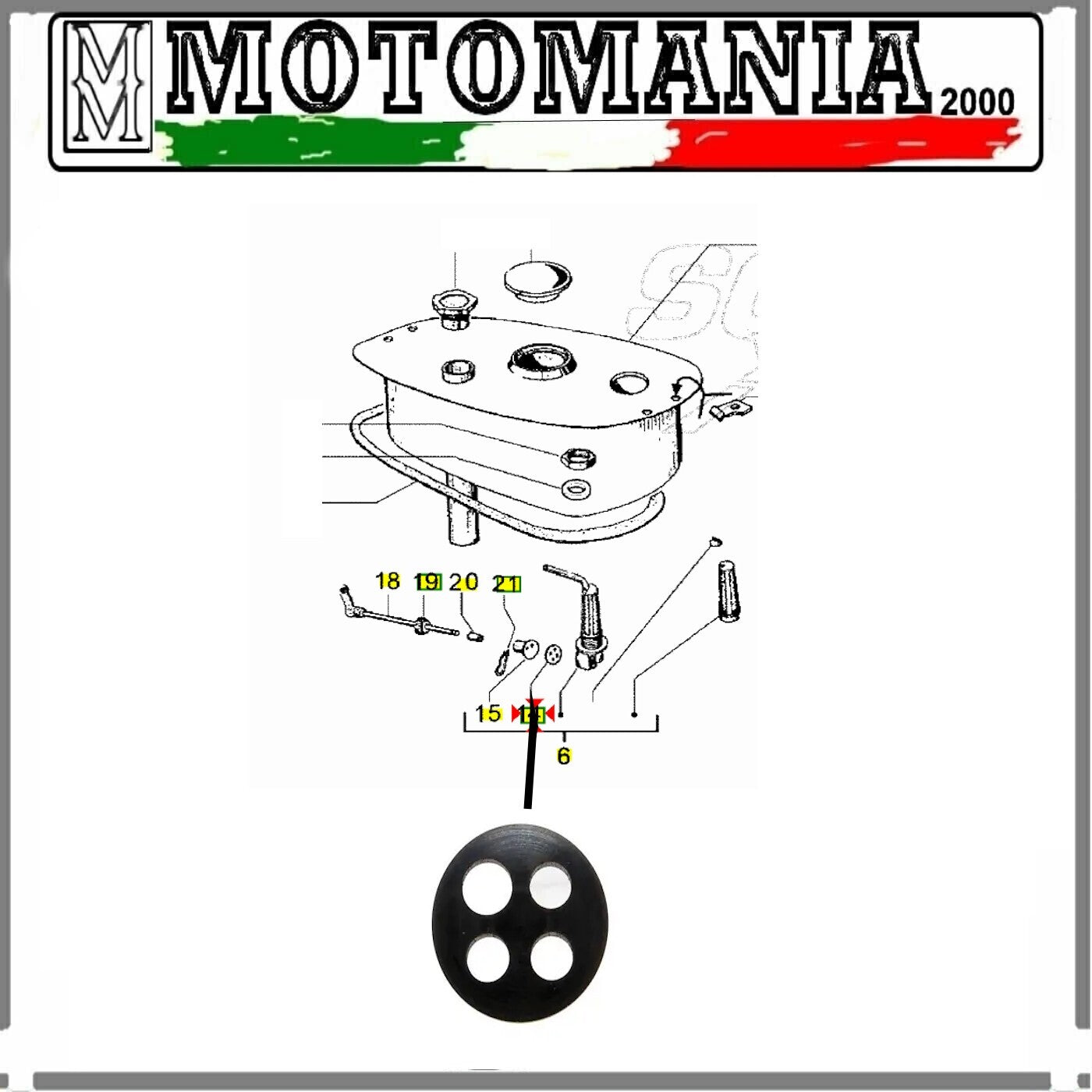 Guarnizione rubinetto benzina Piaggio, 4 fori, 414779 VESPA 50 SPECIAL PX TUTTI