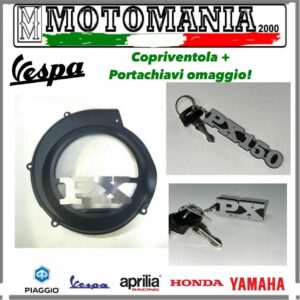 COPRIVENTOLA VESPA PX 125 150 200 NERO CON SCRITTA IN ACCIAIO + OMAGGIO